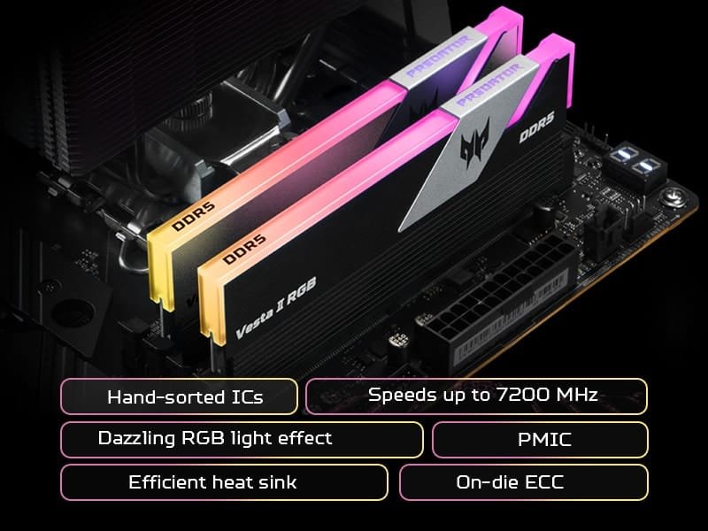 Mémoire RAM Acer Predator Vesta II RVB DDR5 6000 MHz 64 Go