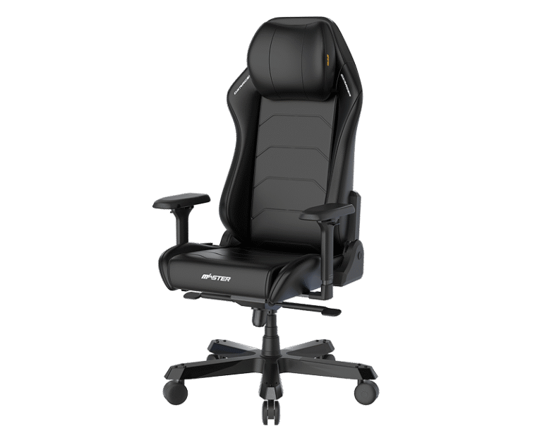 Ergonomic black gaming chair with high back, headrest, and padded armrests on a five-star wheeled base (Master chair)