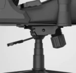 Close-up of a camera tripod head with a quick-release lever and a large knurled locking knob