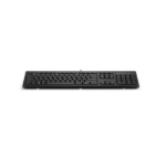 Full-size black wired computer keyboard with numeric keypad on a white background.