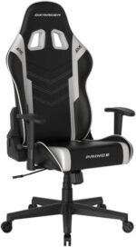 Black and silver DXRacer Prince gaming chair with high back, side bolsters, and wheeled base.
