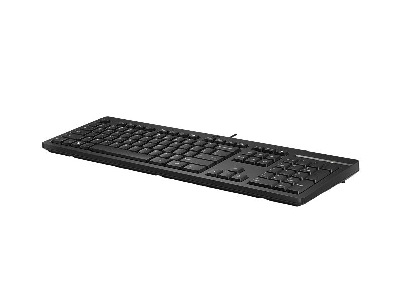 Black full-size computer keyboard shown at a slight angle with numeric keypad visible on a dark background.