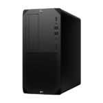 Front view of a black desktop tower with a perforated intake panel, USB ports, audio jacks, power button, and optical drive bay.