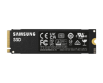 Samsung-brand M.2 SSD (black PCB) with white logo and certification markings visible on the label