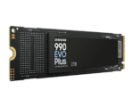 Samsung 990 EVO Plus 2TB NVMe solid-state drive (SSD) shown on its circuit board edge, black with label.