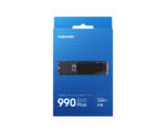 Samsung 990 EVO Plus NVMe M.2 SSD packaging in a blue box, showing the SSD with a 2TB capacity label