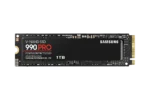 Samsung 990 Pro M.2 NVMe SSD, 1TB, PCIe 4.0 with V-NAND, shown in black with gold edge connector