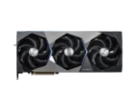 MSI SUPRIM graphics card with three large cooling fans and a metallic geometric shroud
