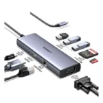 Aluminum USB-C multiport hub with HDMI and VGA outputs, USB-A ports, and SD/TF card slots | Ahoundjuè Technologies Aluminum USB-C multiport hub with HDMI and VGA outputs, USB-A ports, and SD/TF card slots
