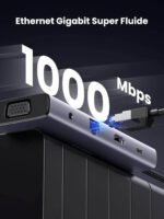 Graphic of a USB-C Ethernet adapter plugged into a device, with '1000 Mbps' text indicating gigabit speed | Ahoundjuè Technologies Graphic of a USB-C Ethernet adapter plugged into a device, with '1000 Mbps' text indicating gigabit speed