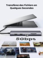 Laptop connected to a USB-C hub; text reads '5Gbps'—demonstrating fast file transfers in seconds. | Ahoundjuè Technologies Laptop connected to a USB-C hub; text reads '5Gbps'—demonstrating fast file transfers in seconds.