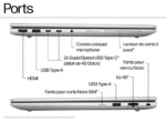 Side view of a silver laptop showing its ports: HDMI, two USB-C (40 Gbit/s), USB-A, combo headset/mic jack, micro SIM/Nano SIM slots, card reader slots, RJ-45, security lock slot, and a smart card reader cover.