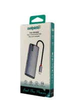 Product packaging for Salpido 5-in-1 PD100W Type-C hub adapter, showing a sleek dongle and braided cable on the box.