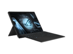 2-in-1 gaming laptop with keyboard extended, screen showing holographic globe and futuristic UI on a black background