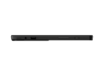 Side view of a closed black laptop, left-edge ports visible (USB, headphone jack, card slot) and power button.