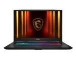 MSI gaming laptop with a multicolor RGB keyboard and a glowing dragon shield on the screen backdrop.