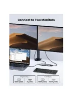 Laptop connected to two external monitors; infographic shows single vs dual display with 1080P@60Hz and 4K@30Hz for single, and 1080P@60Hz per monitor for dual | Ahoundjuè Technologies Laptop connected to two external monitors; infographic shows single vs dual display with 1080P@60Hz and 4K@30Hz for single, and 1080P@60Hz per monitor for dual