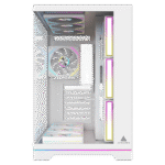 White PC case with a clear side panel revealing RGB-lit fans and internal components, AceGeeK branding visible at bottom right | Ahoundjuè Technologies White PC case with a clear side panel revealing RGB-lit fans and internal components, AceGeeK branding visible at bottom right