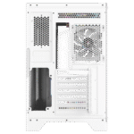 Rear view of a white server chassis featuring hexagonal ventilation grilles, expansion slots, and a large cooling fan area. | Ahoundjuè Technologies Rear view of a white server chassis featuring hexagonal ventilation grilles, expansion slots, and a large cooling fan area.