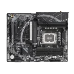 Gigabyte Eagle motherboard with LGA socket, RAM slots, PCIe slots, I/O panel, and large heatsinks