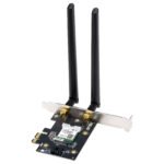 Wi‑Fi PCIe network card with two external antennas and a metal bracket