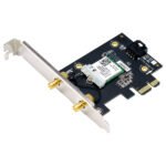Wi‑Fi PCIe network card with two external antenna connectors and a metal bracket