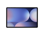 Tablet in landscape orientation displaying a gradient abstract wallpaper with blue and pink circular shapes, black bezel visible.