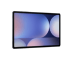 Tablet in landscape orientation with a black frame and a blue–pink gradient wallpaper.