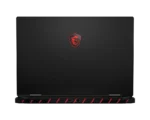 MSI gaming laptop closed, black matte lid with red dragon shield logo centered.