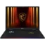 MSI gaming laptop open with RGB keyboard lighting and a dragon shield logo on the screen, set against a neon-lit background.