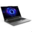 Open Lenovo Legion LOQ gaming laptop with rainbow RGB keyboard on a silver chassis, angled view from above.