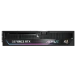 GeForce RTX graphics card by AORUS with a colorful stripe and logo on the side | Ahoundjuè Technologies GeForce RTX graphics card by AORUS with a colorful stripe and logo on the side