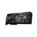 Triple-fan graphics card with a black cooling shroud and a PCIe bracket, designed for high-performance gaming PCs | Ahoundjuè Technologies Triple-fan graphics card with a black cooling shroud and a PCIe bracket, designed for high-performance gaming PCs