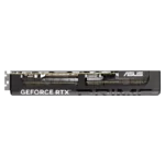 ASUS GeForce RTX graphics card with PCIe connector and cooling shroud, branded ASUS and GeForce RTX on the side.