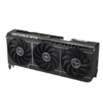 Triple-fan NVIDIA GeForce RTX graphics card with a black shroud and ASUS Prime badges visible on the fans.