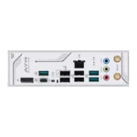 Back I/O panel of a compact gaming motherboard with USB ports, Ethernet, audio jacks, and Wi‑Fi antenna connectors. | Ahoundjuè Technologies Back I/O panel of a compact gaming motherboard with USB ports, Ethernet, audio jacks, and Wi‑Fi antenna connectors.