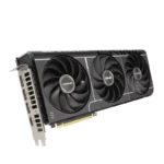 ASUS Prime triple-fan graphics card shown at an angle, PCIe connector visible.