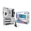 ASUS Z690 AYW Gaming WiFi motherboard in a white finish beside its product box on a black background.