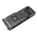 GeForce GTX graphics card by ASUS with PCIe connector and large heatsink, shown from a diagonal angle.