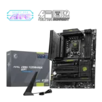 A high-end motherboard with a boxed Z390 Tomahawk WiFi and accompanying components, ready for a custom PC build.