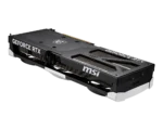 MSI GeForce RTX graphics card with dual fans and black chrome shroud labeled 'GeForce RTX' and 'MSI' on top.