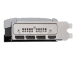 Graphics card rear I/O panel with three DisplayPort outputs and one HDMI port
