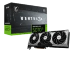 MSI Ventus 3x GeForce RTX 5070 Ti graphics card beside its black-green package box