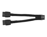 Braided black dual-ended cable with two identical rectangular plugs on the left and a multi‑pin connector on the right.