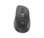 Gray wireless mouse viewed from top, showing scroll wheel, two buttons, and a small LED indicator with the Logi logo at center bottom of the device