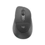 Gray wireless mouse viewed from top, showing scroll wheel, two buttons, and a small LED indicator with the Logi logo at center bottom of the device