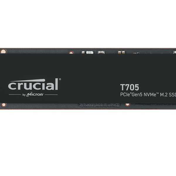 Crucial T705 PCIe Gen5 NVMe M.2 SSD on a white background