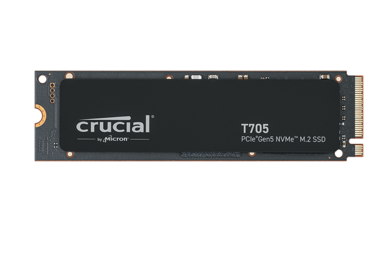 Crucial T705 PCIe Gen5 NVMe M.2 SSD on a white background