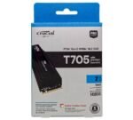 Crucial T705 Gen5 NVMe M.2 SSD packaging, 2 TB with premium heatsink, shown in a blue-topped box. | Ahoundjuè Technologies Crucial T705 Gen5 NVMe M.2 SSD packaging, 2 TB with premium heatsink, shown in a blue-topped box.
