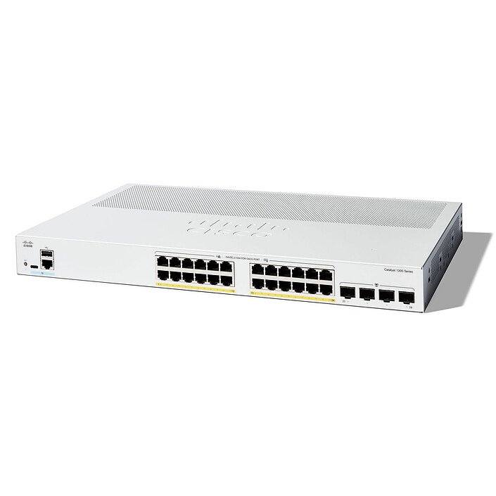 Cisco white network switch with multiple Ethernet ports and a vented top, used in data networks.